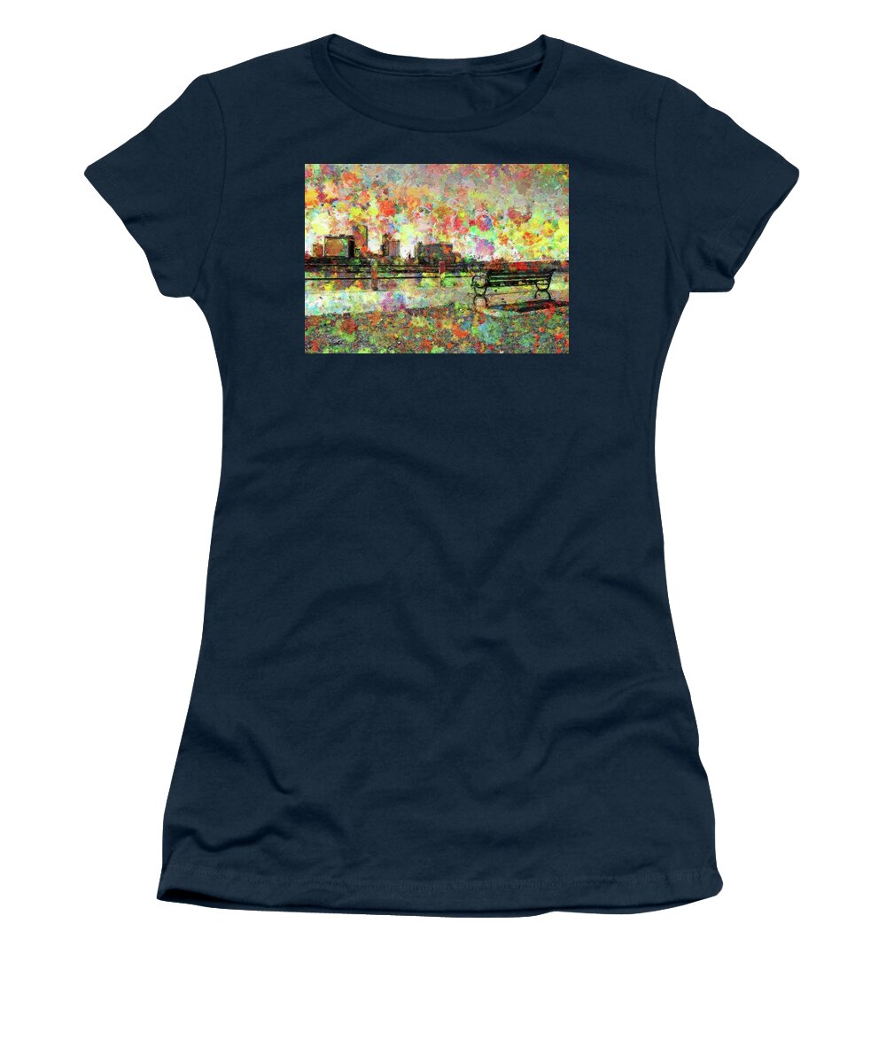 Little Rock Colorful Retro Skyline Women's T-Shirt featuring the painting Little Rock Colorful Retro Skyline by Dan Sproul