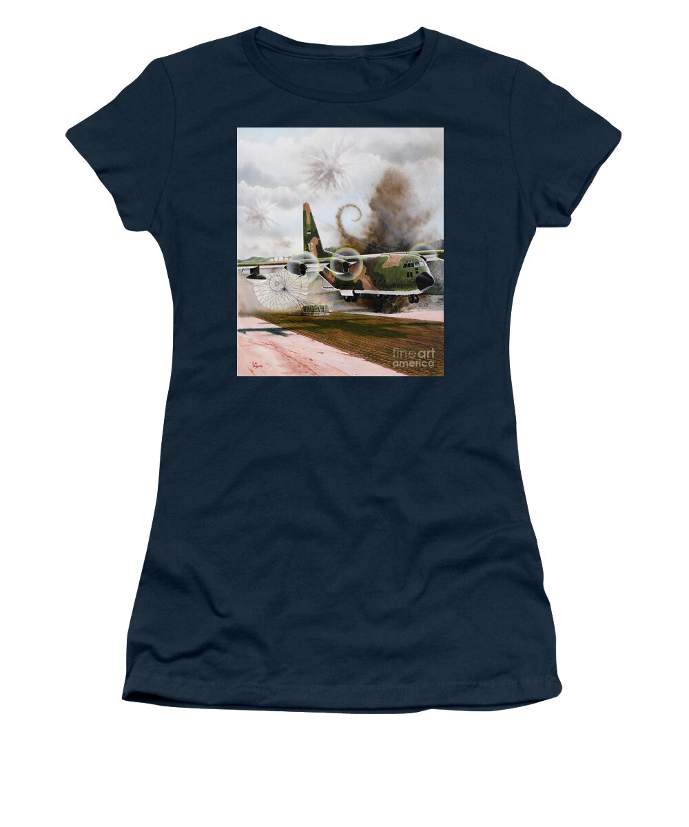 Aviation Women's T-Shirt featuring the painting Lockheed C-130A Hercules by Steve Ferguson