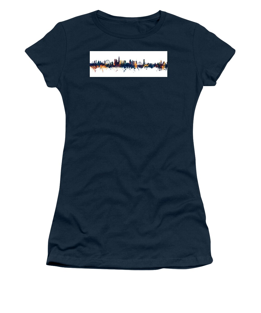 London Women's T-Shirt featuring the digital art London and Belgrade Skyline Mashup III by Michael Tompsett