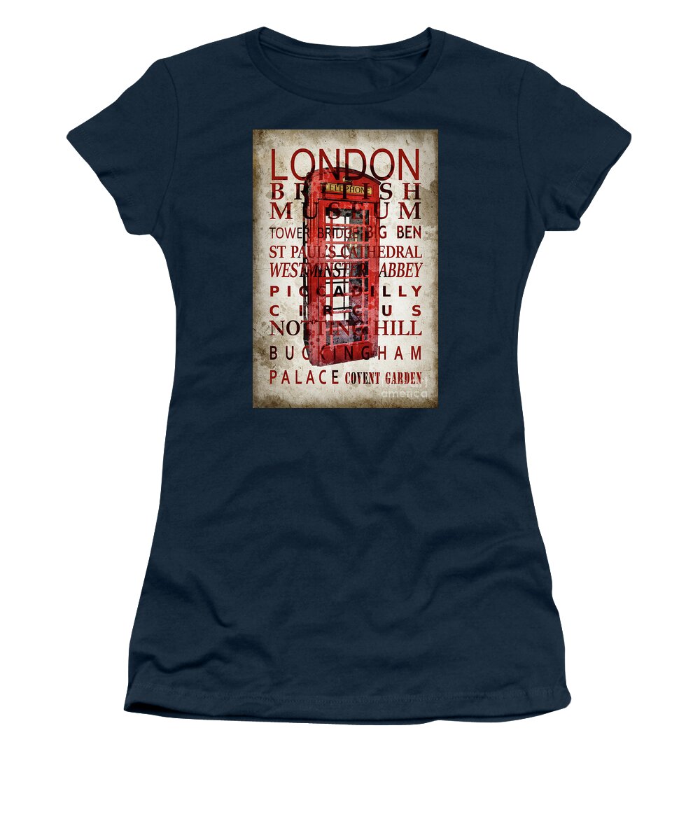 London Women's T-Shirt featuring the photograph London landmarks, vintage collage by Delphimages London Photography