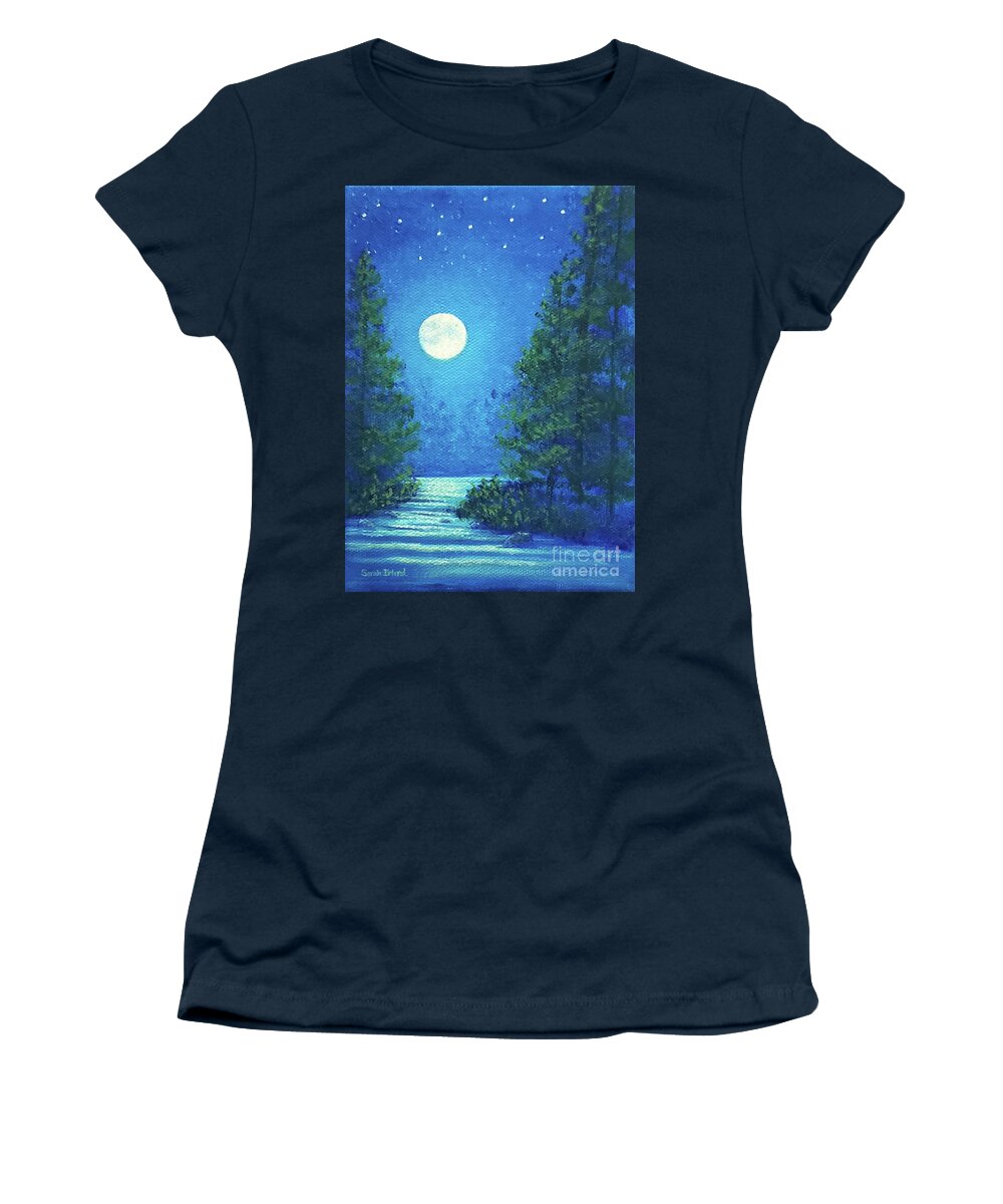 Lonesome Women's T-Shirt featuring the painting Lonesome Moon by Sarah Irland
