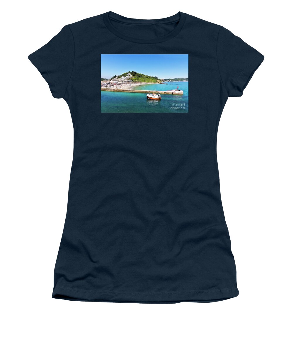 Cornwall Women's T-Shirt featuring the photograph Looe Beach and Banjo Pier Cornwall by Terri Waters