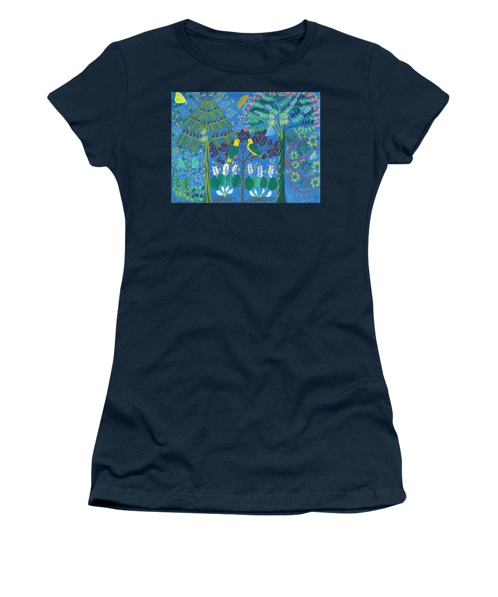 Women's T-Shirt featuring the painting Los Loros by Pablo Amaringo