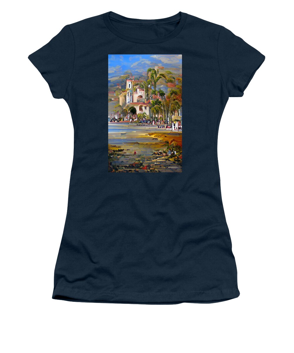 Low Tide Women's T-Shirt featuring the photograph Low Tide at the Beach Santa Barbara California AI by Barbara Snyder