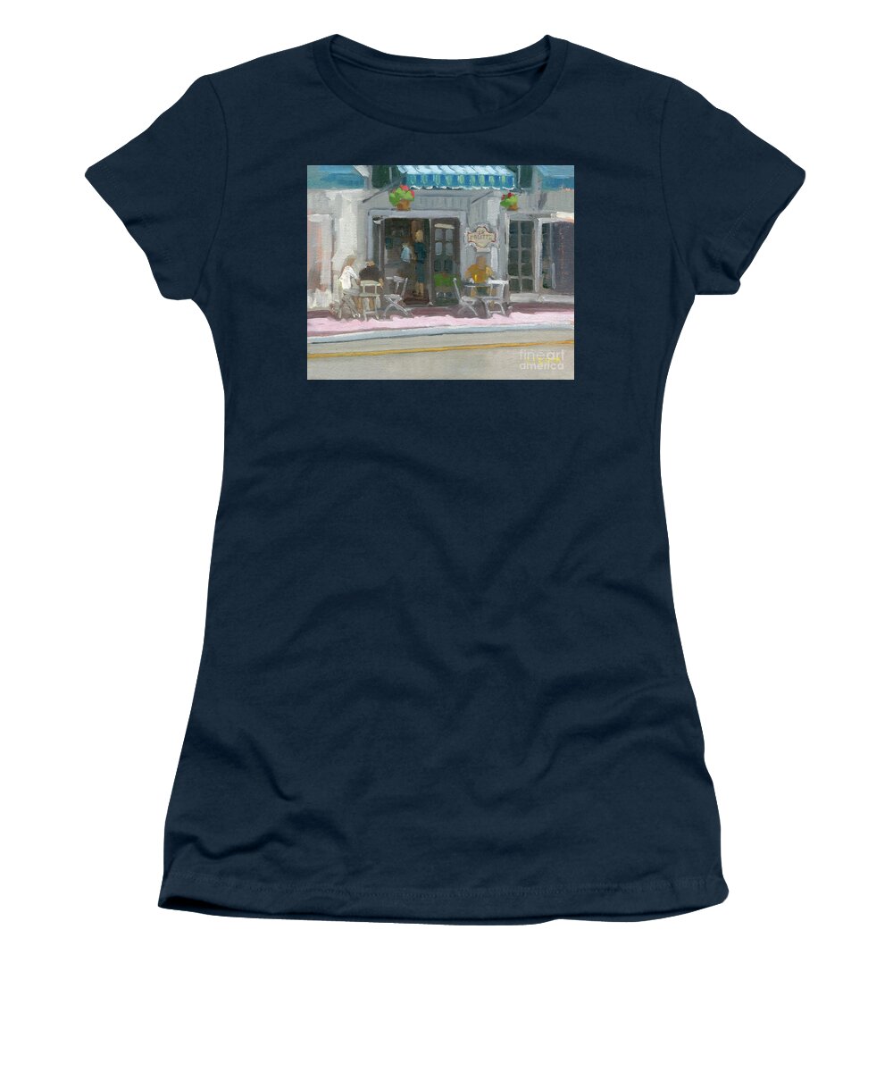 Restaurant Women's T-Shirt featuring the painting Lunch at La Galette - San Clemente, California by Paul Strahm