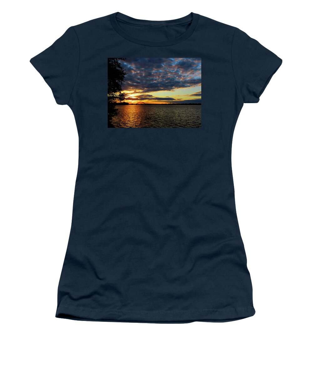 Sky Women's T-Shirt featuring the photograph Mackerel Sky Over the Delaware River by Linda Stern