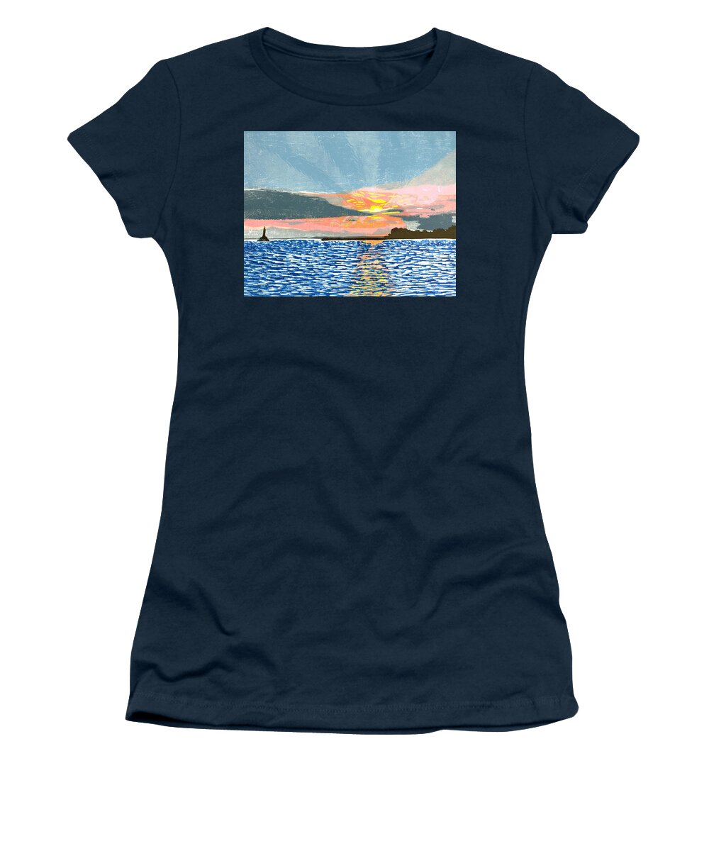 Mackinac Women's T-Shirt featuring the relief Mackinac Sunset by Ben Bohnsack