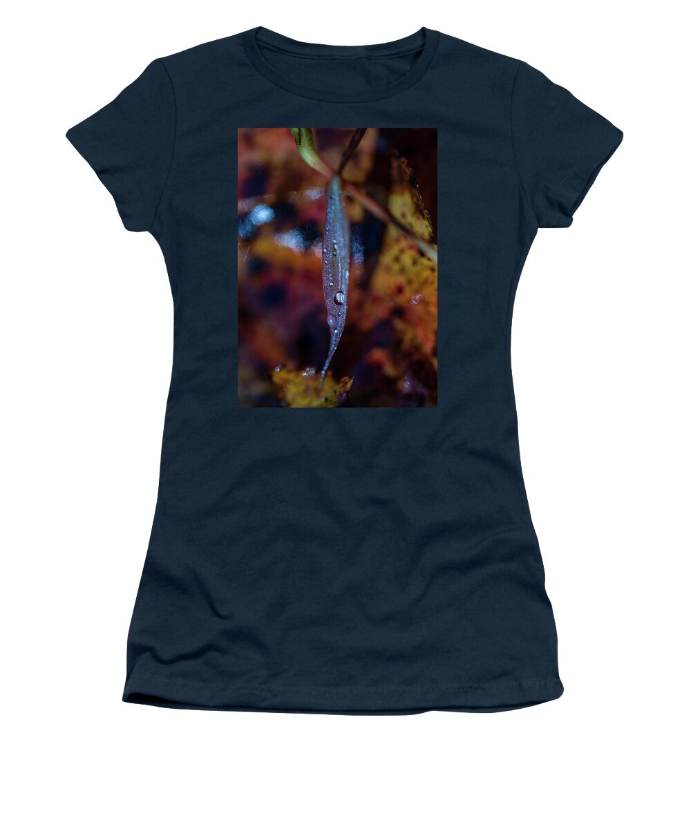 Fall Women's T-Shirt featuring the photograph Macro Photography - Autumn Water Drops by Amelia Pearn