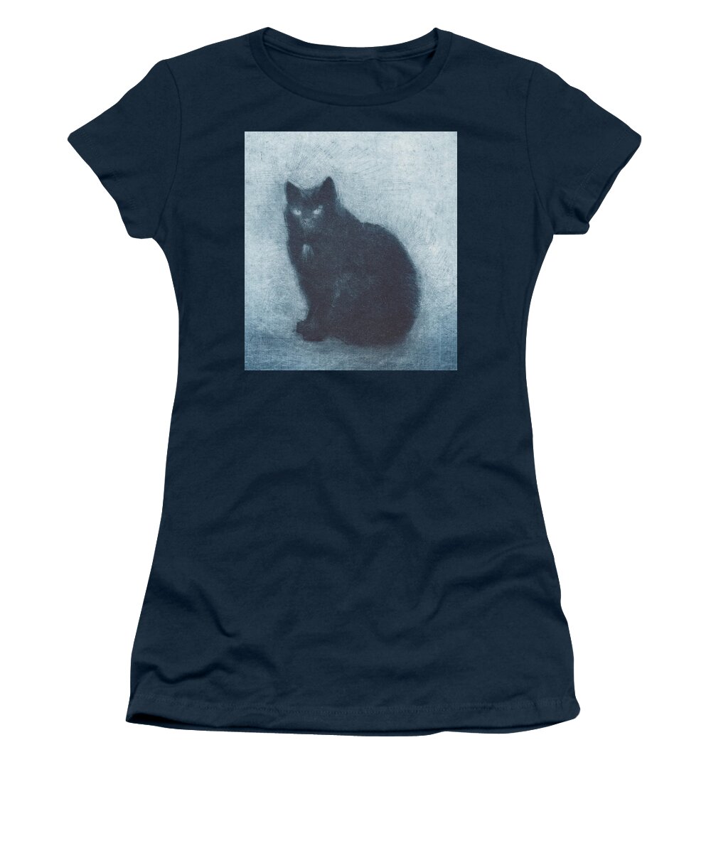 Cat Women's T-Shirt featuring the drawing Madame Escudier - etching - cropped version by David Ladmore