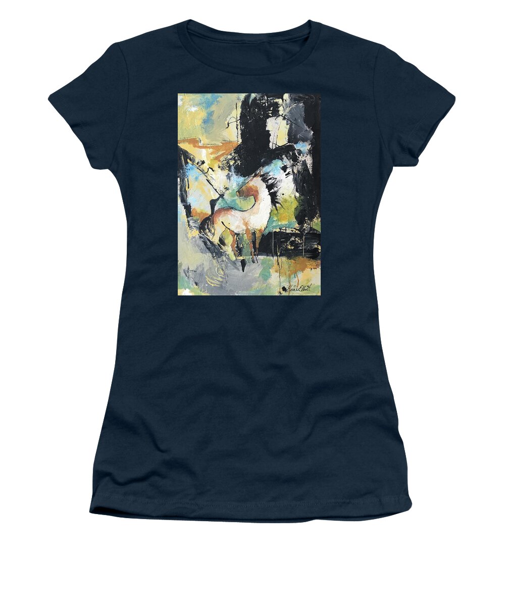 Horse Abstract Women's T-Shirt featuring the painting Majestic by Elaine Elliott