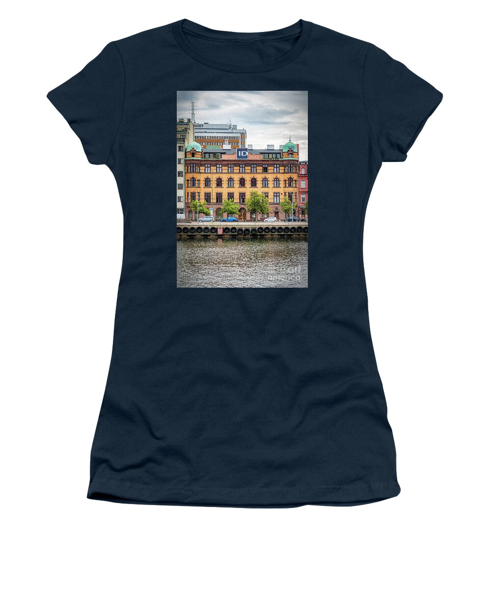 Style Women's T-Shirt featuring the photograph Malmo Canalside Brick Building by Antony McAulay