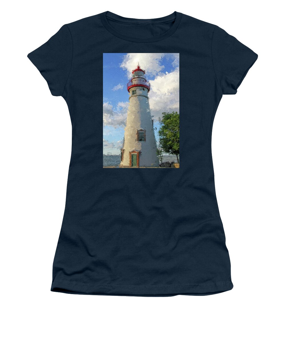 Marblehead Lighthouse Women's T-Shirt featuring the painting Marblehead Lighthouse by Dan Sproul