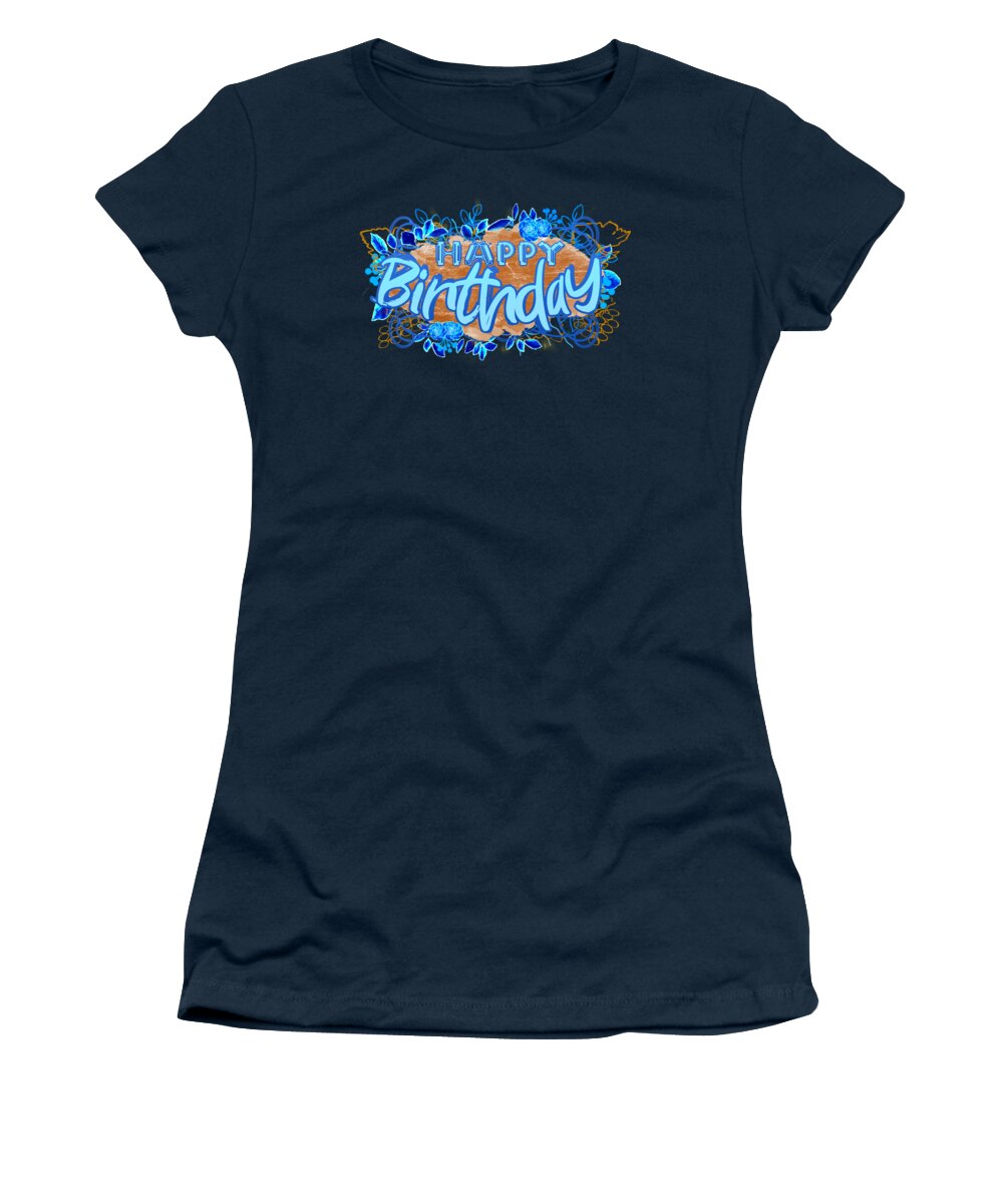 March Women's T-Shirt featuring the digital art March Cyan Blue Happy Birthday by Delynn Addams