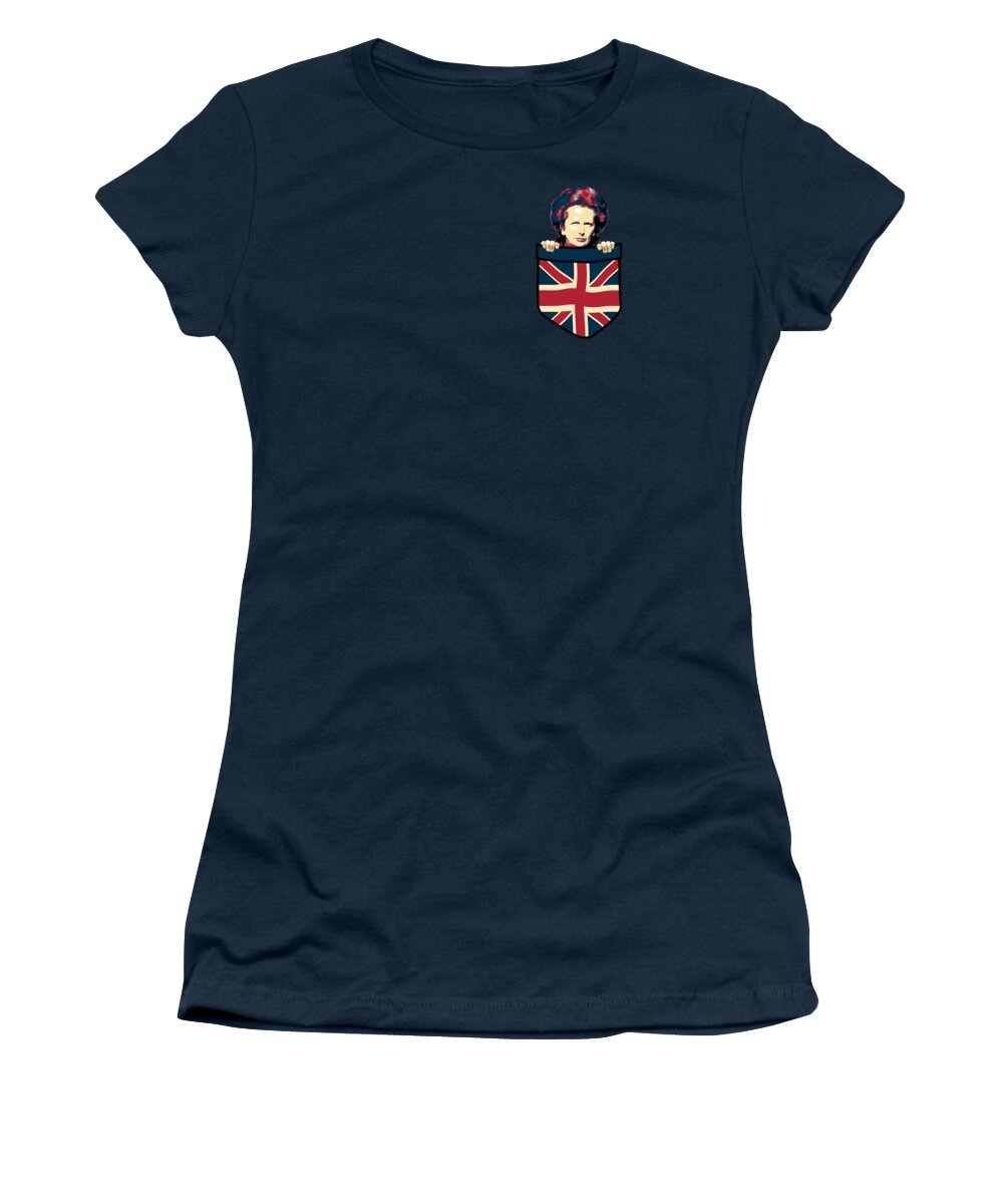 Uk Women's T-Shirt featuring the digital art Margaret Thatcher Chest Pocket by Megan Miller