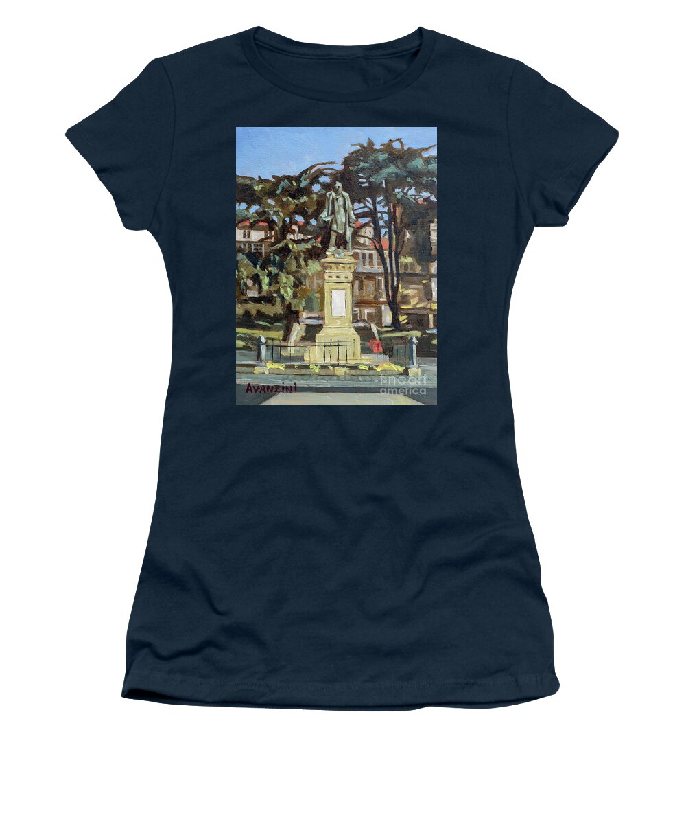 Square Women's T-Shirt featuring the painting Marquees de Amboage Statue and Plaza Ferrol Galicia Spain by Pablo Avanzini