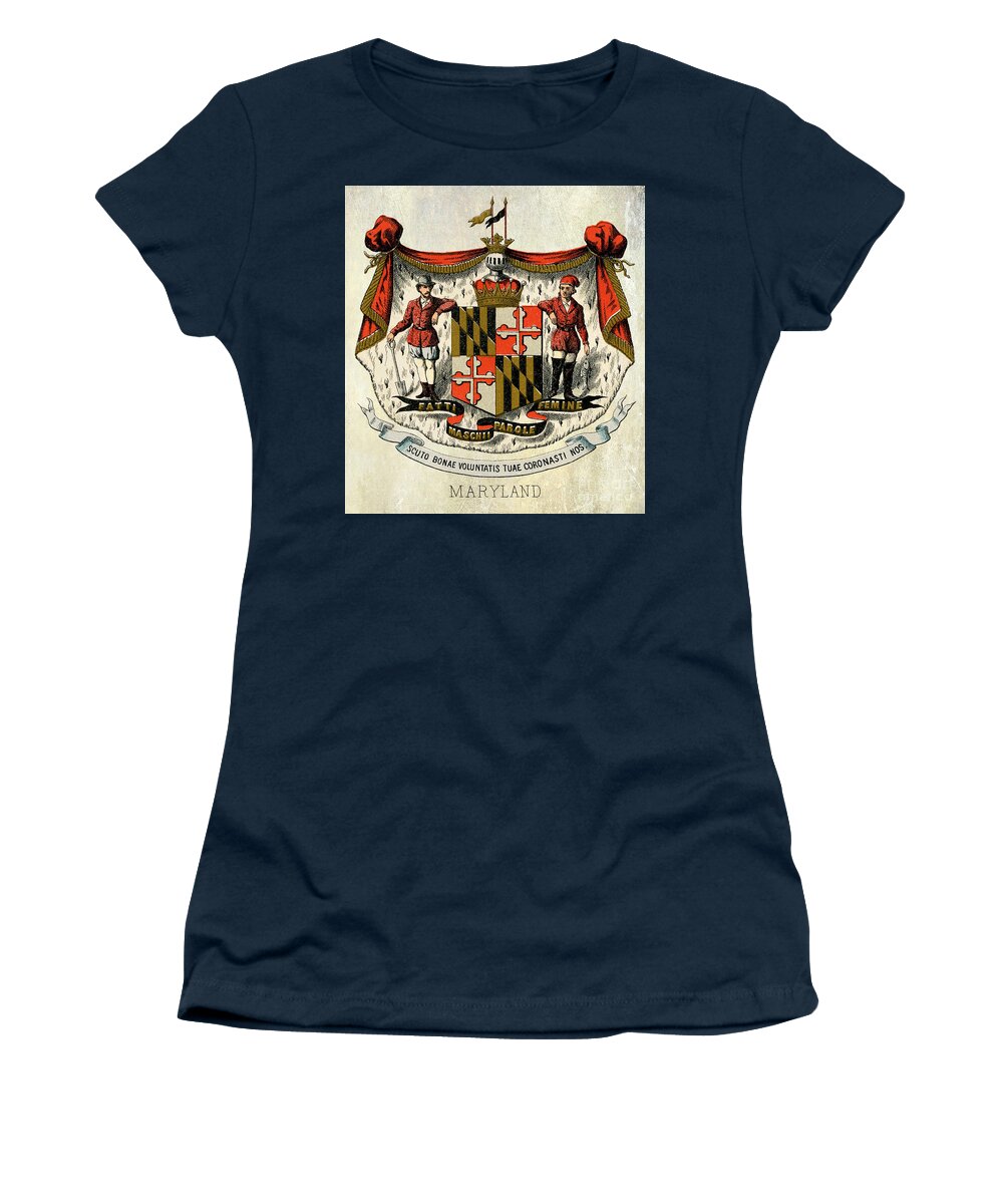 Maryland Coat Of Arms Women's T-Shirt featuring the photograph Maryland Coat of Arms 1876 by Jon Neidert