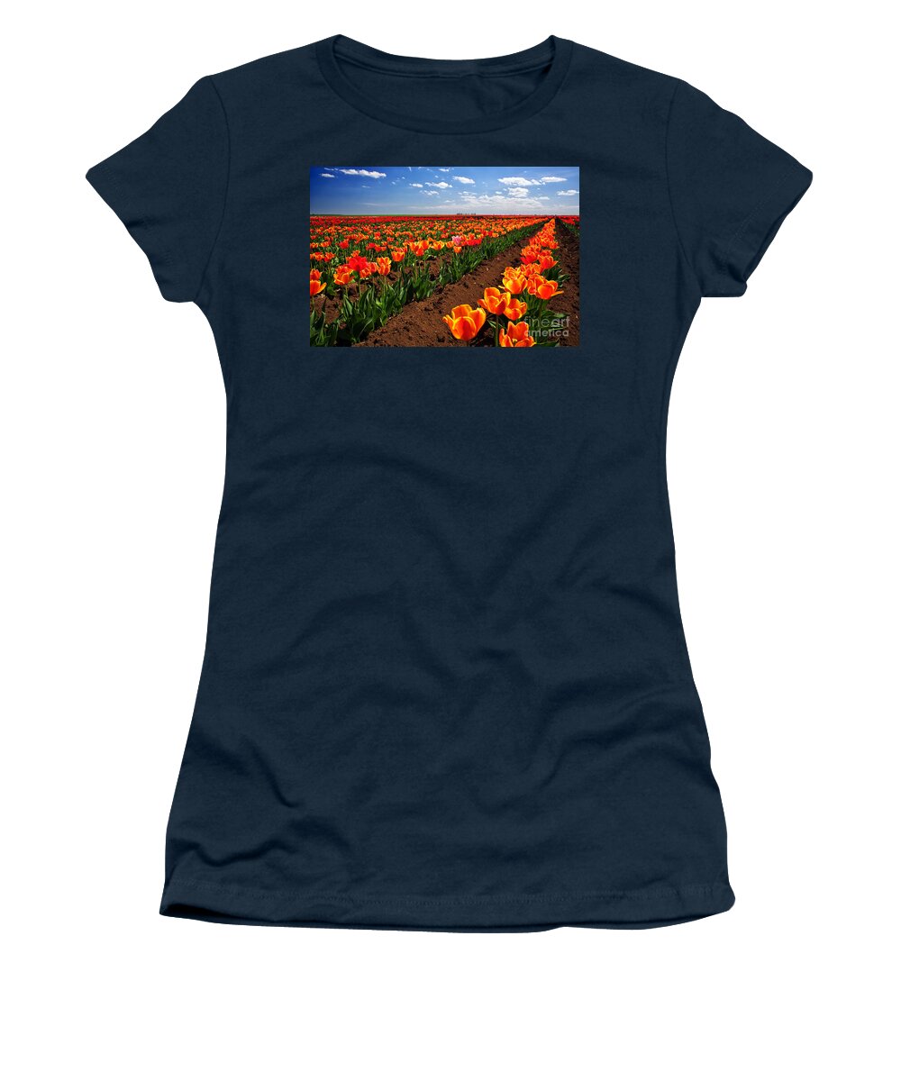 Agriculture Women's T-Shirt featuring the photograph Meadow of tulips by Boon Mee