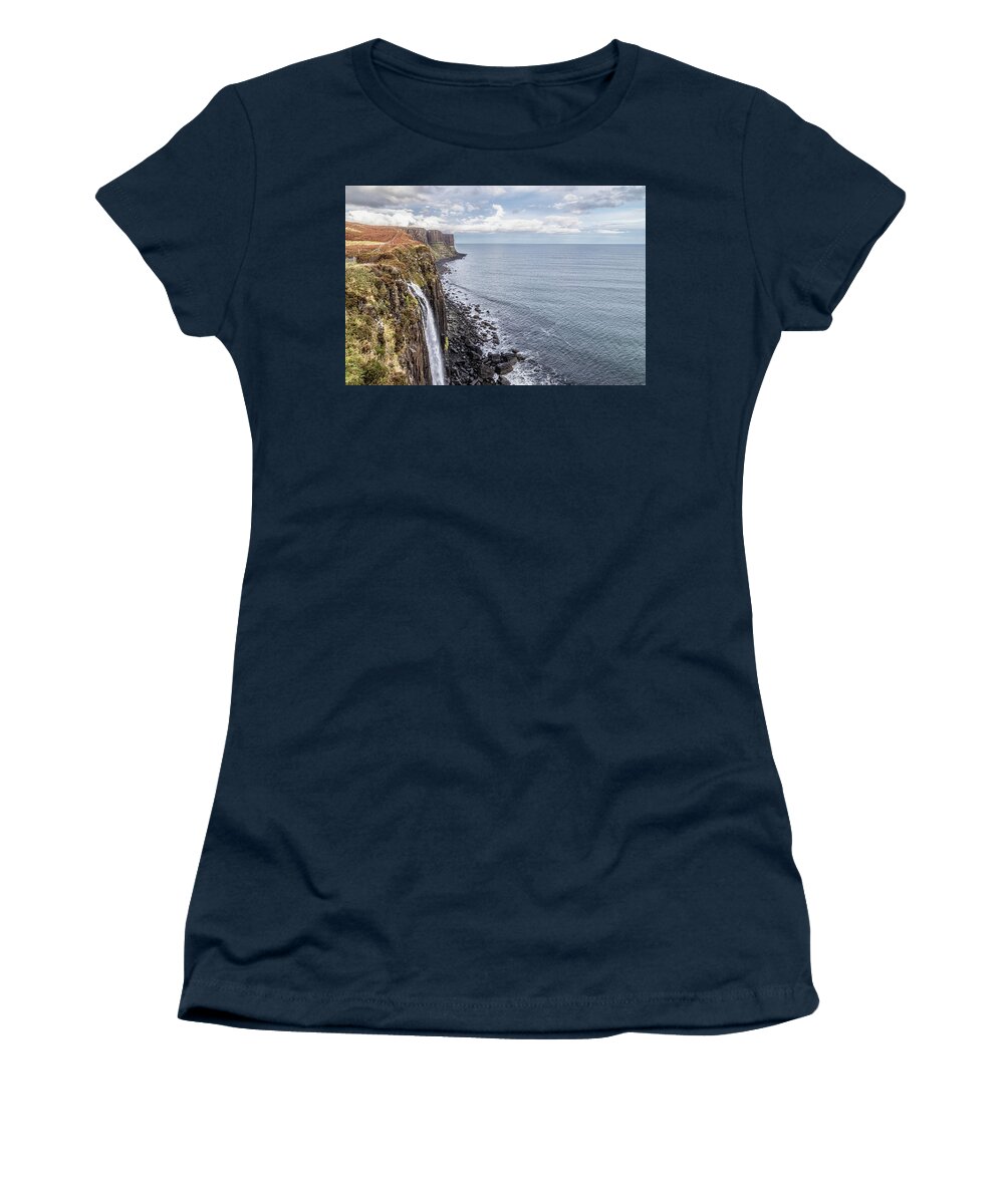 Mountains Women's T-Shirt featuring the photograph Mealt Waterfall and Kilt rocks by Shirley Mitchell