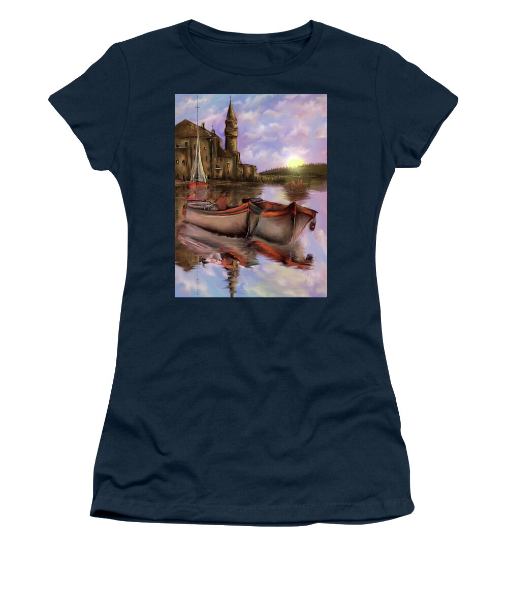 Way Women's T-Shirt featuring the digital art Mediterranean sunrise by Darren Cannell
