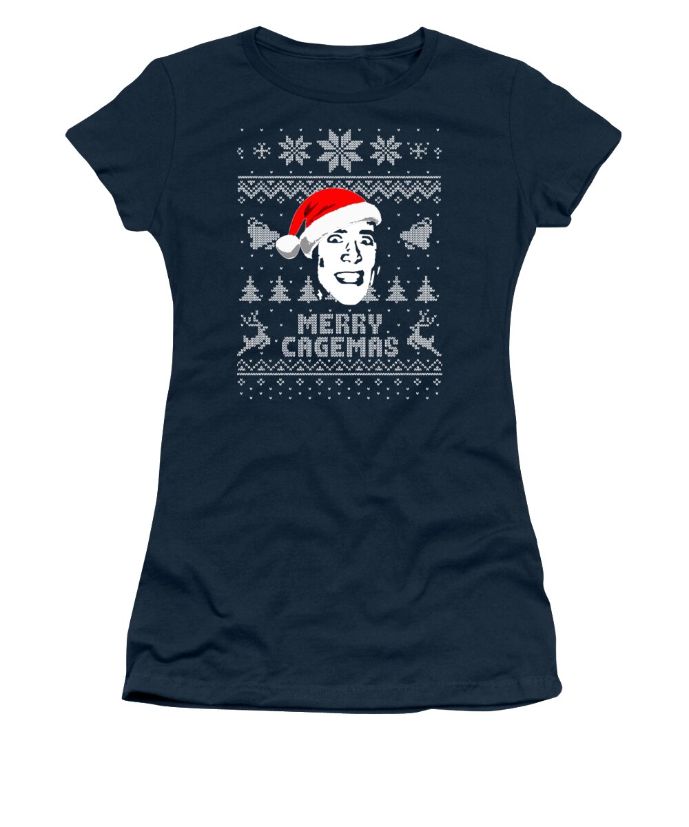 Merry Women's T-Shirt featuring the digital art Merry Cagemas Parody Christmas Shirt by Megan Miller