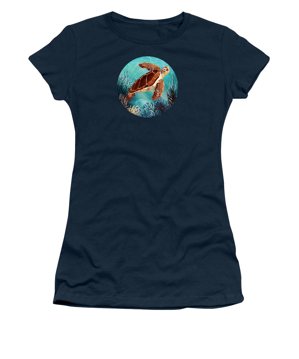 Metallic Women's T-Shirt featuring the digital art Metallic Sea Turtle by Spacefrog Designs