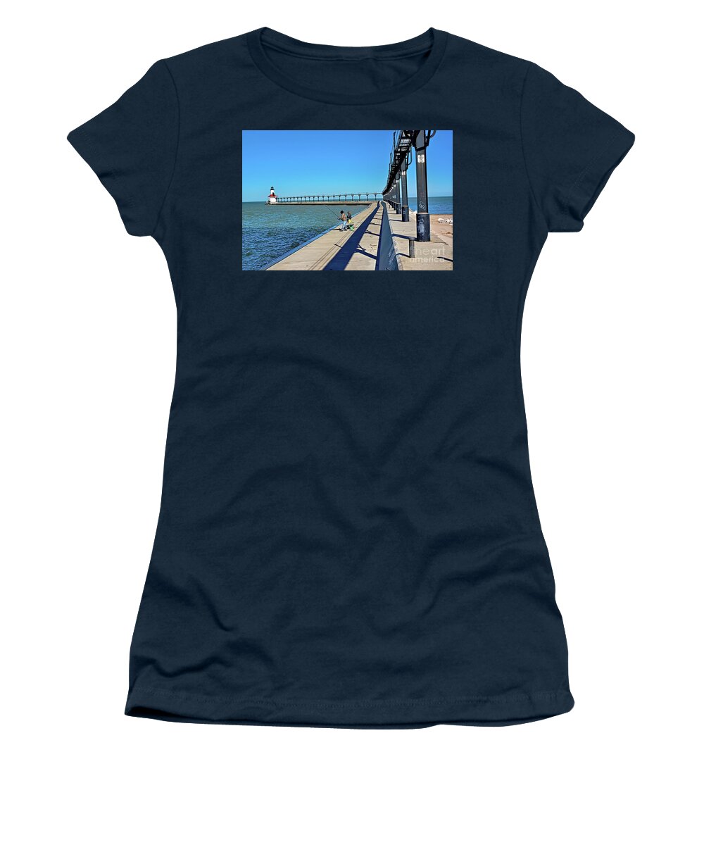 Lighthouse Women's T-Shirt featuring the photograph Michigan City lighthouse by Tom Watkins PVminer pixs