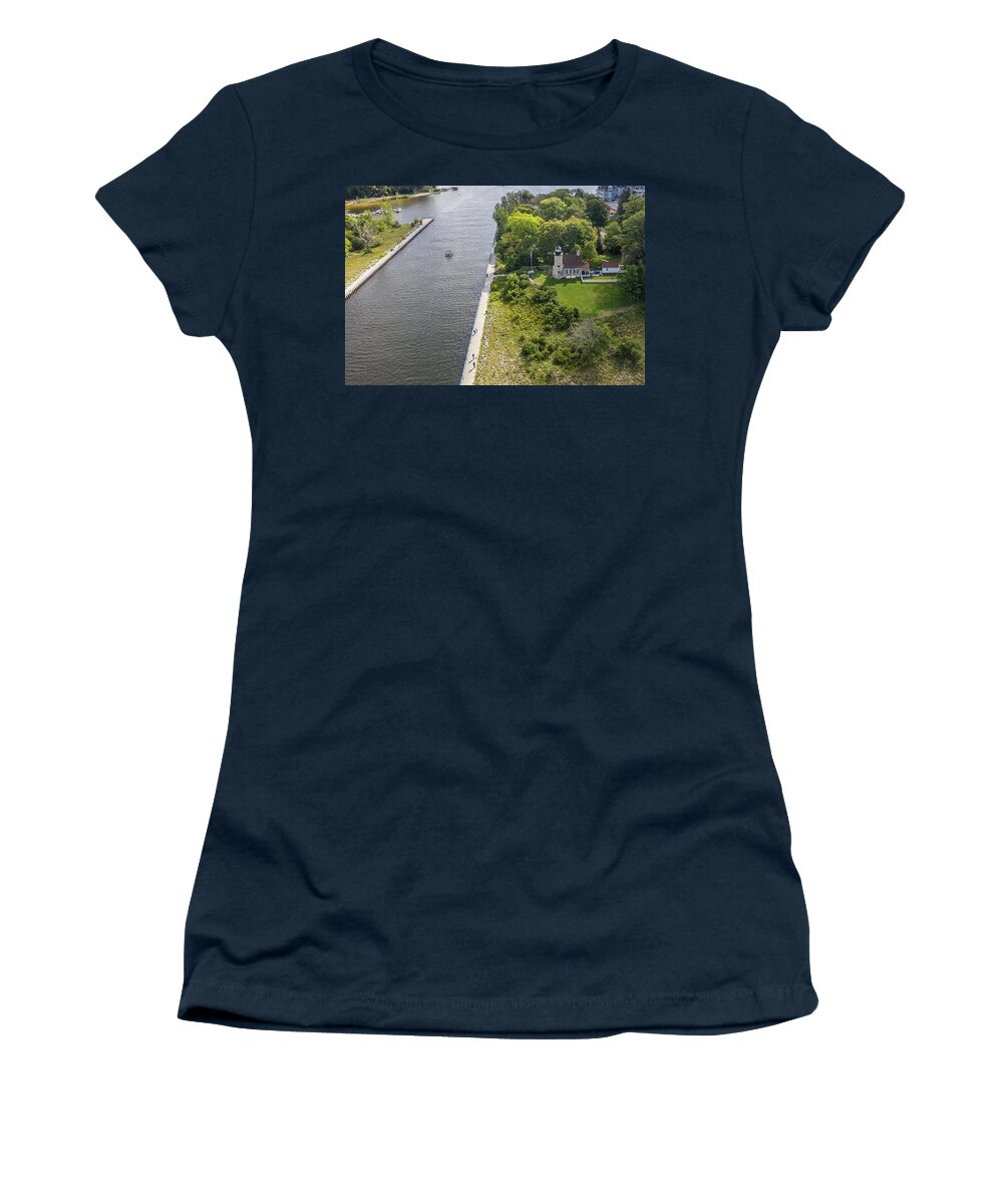 Drone Women's T-Shirt featuring the photograph Michigan Lighthouse in White River by John McGraw