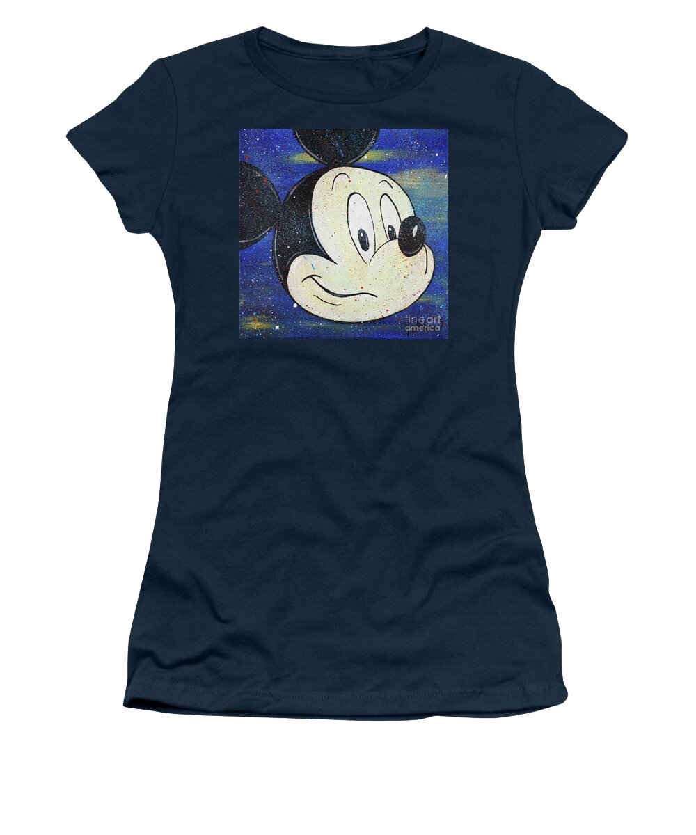 Mickey Mouse Women's T-Shirt featuring the painting Mickey Mouse PSHH by Kathleen Artist PRO