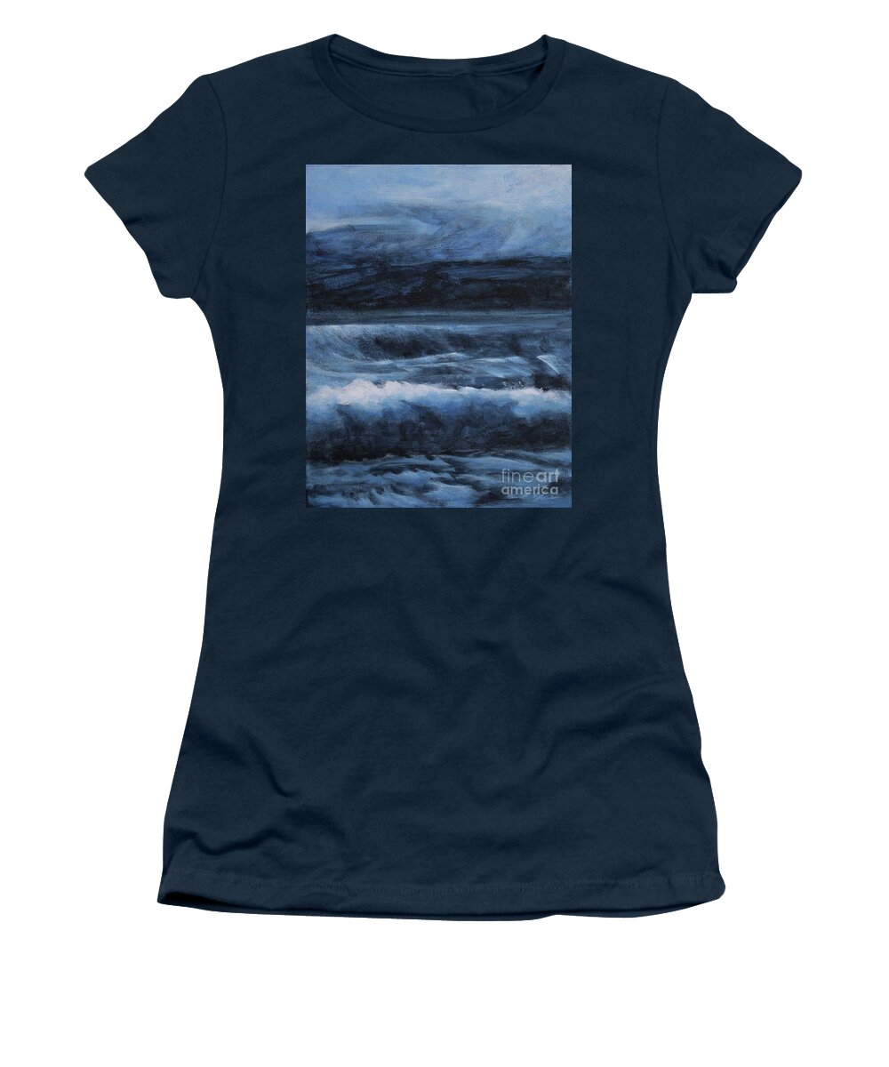 Seascape Women's T-Shirt featuring the painting Midnight Ocean by Jane See