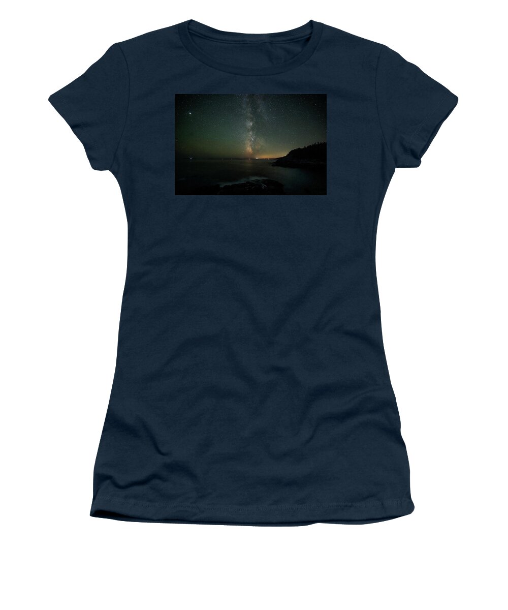 Acadia Women's T-Shirt featuring the photograph Milky Way over Acadia by GeeLeesa