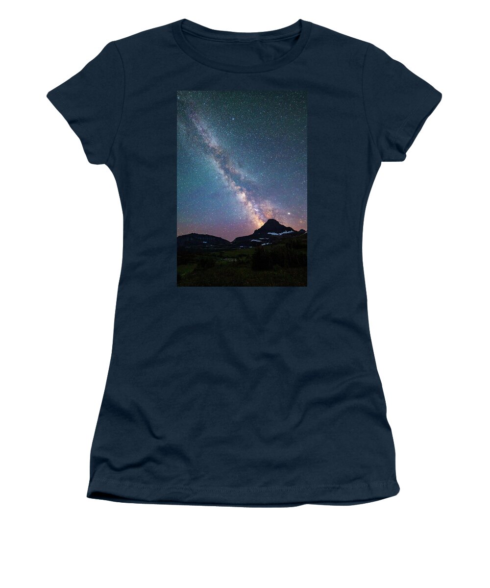 Milky Way Women's T-Shirt featuring the photograph Milky Way over Glacier National Park by Robert Miller
