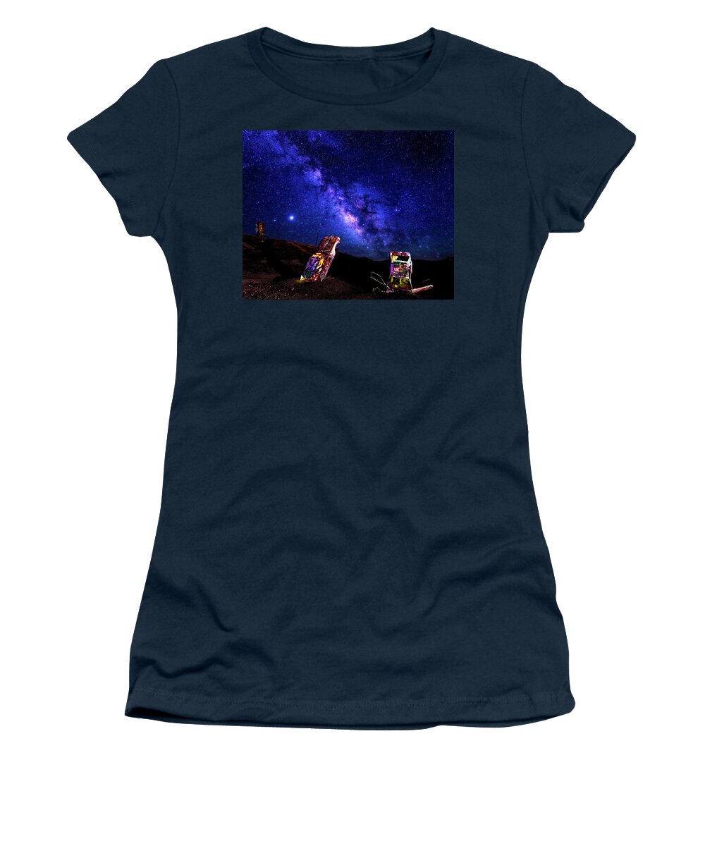 America Women's T-Shirt featuring the photograph Milky Way Over Mojave Graffiti 3 by James Sage