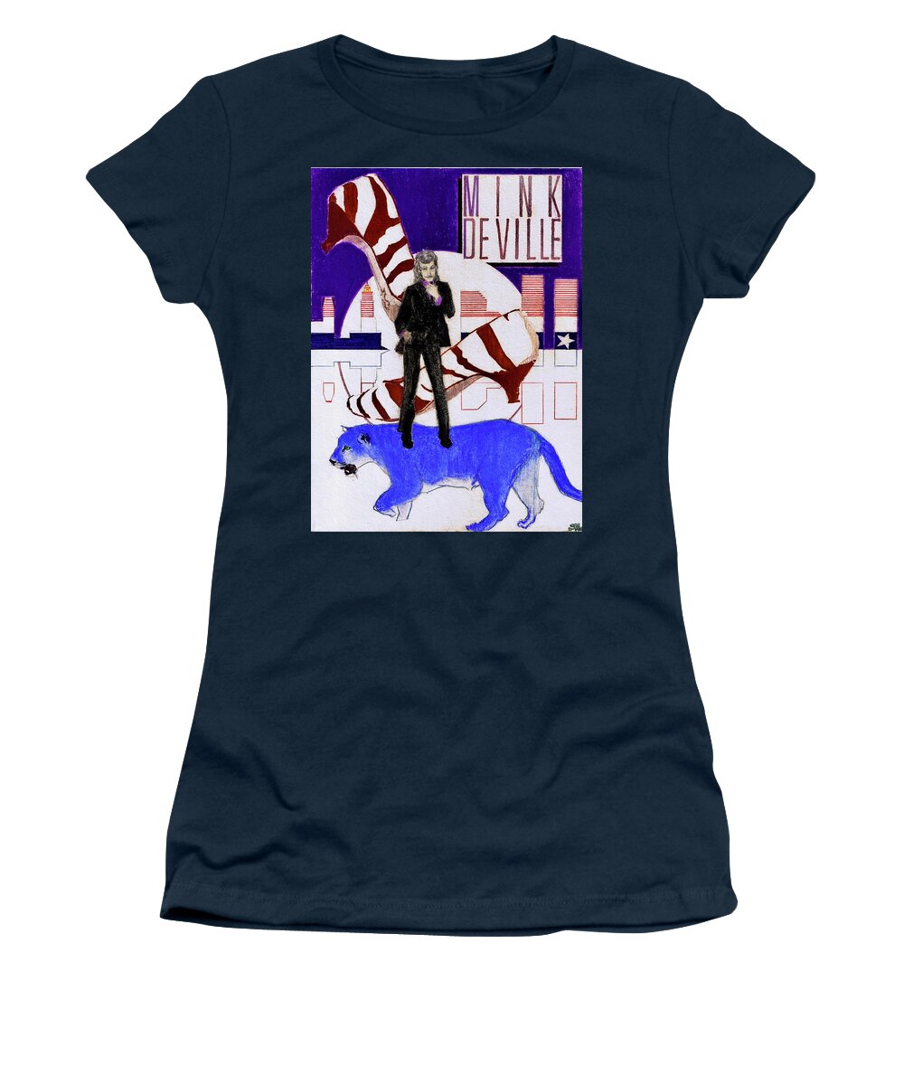 Willy Deville Women's T-Shirt featuring the drawing Mink DeVille - Le Chat Bleu by Sean Connolly