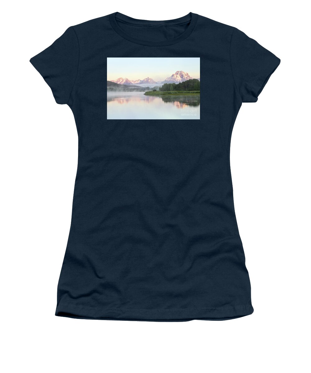 Oxbow Bend Women's T-Shirt featuring the photograph Misty Morning on Oxbow Bend in Grand Teton National Park by Ronda Kimbrow