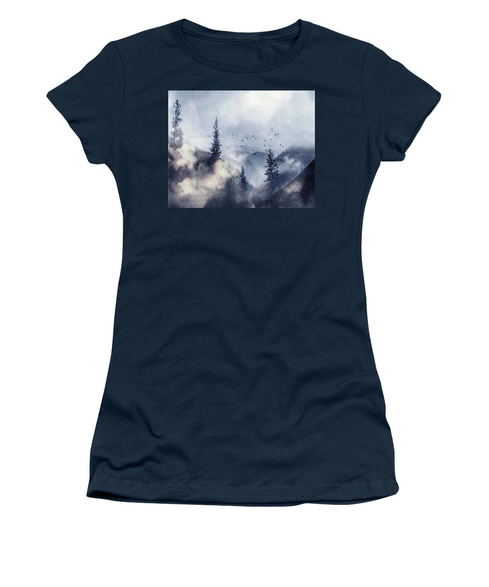 Watercolors Women's T-Shirt featuring the mixed media Misty Winter 9 by Colleen Taylor