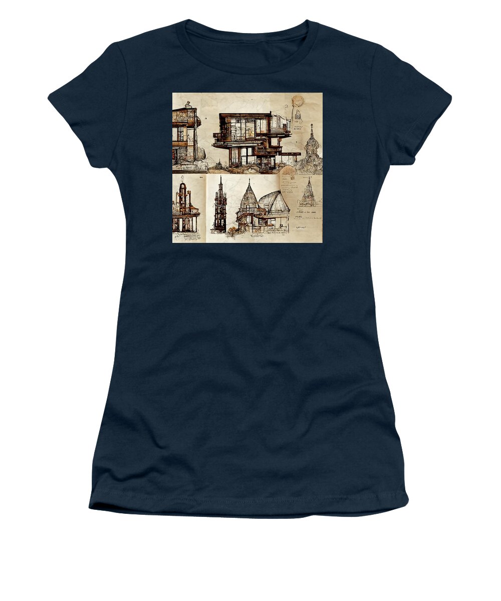 Architecture Women's T-Shirt featuring the digital art Modern Sketch of the Old by Alexis King-Glandon