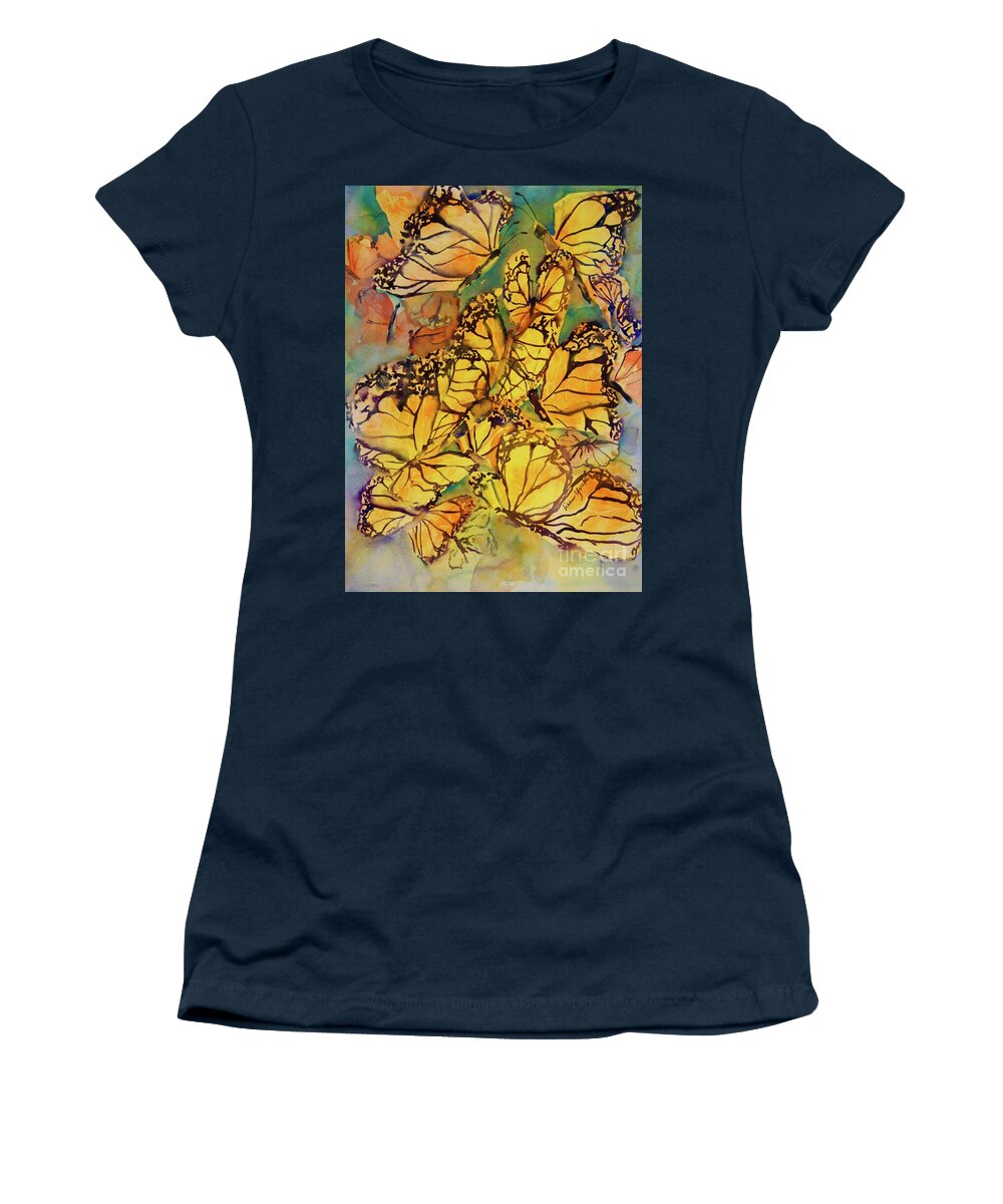 Butterflies Women's T-Shirt featuring the painting Monarch Butterfly Kaliedoscope by Liana Yarckin