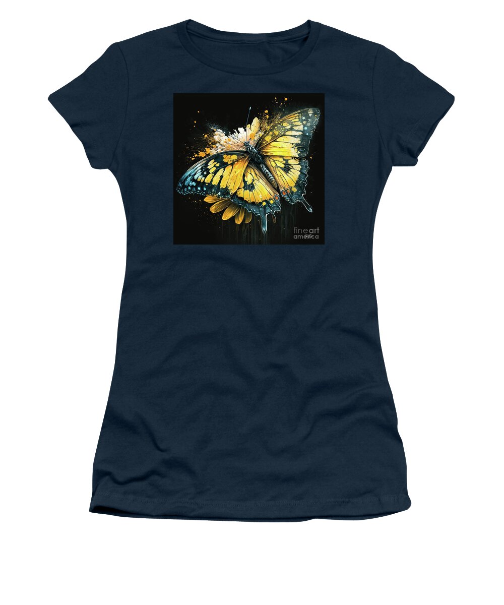 Monarch Butterfly Women's T-Shirt featuring the painting Monarch Daisy Explosion by Tina LeCour