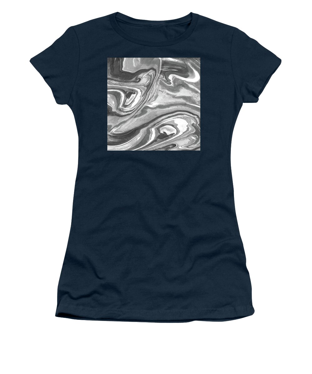 Gray Abstract Women's T-Shirt featuring the painting Monochrome Gray Agate And Marble Watercolor Stone Collection X by Irina Sztukowski