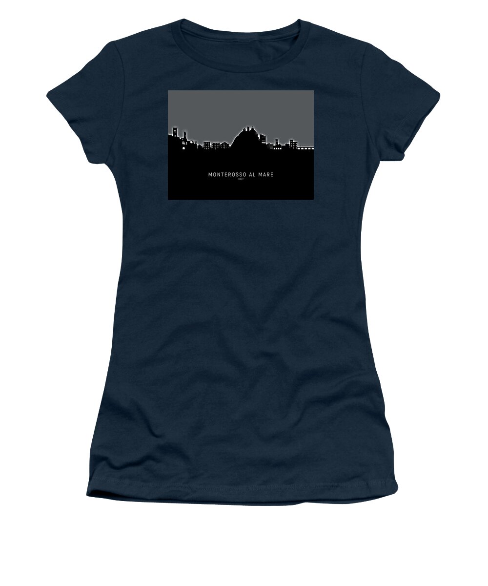 Monterosso Al Mare Women's T-Shirt featuring the digital art Monterosso al Mare Italy Skyline #44 by Michael Tompsett
