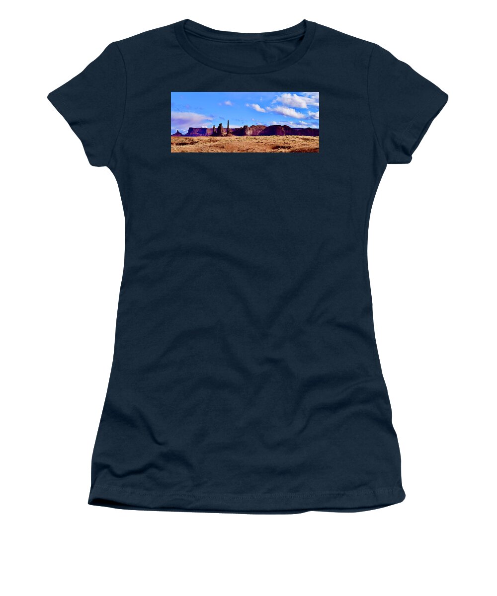 Totem Women's T-Shirt featuring the photograph Totem Pole and Yeibichai Formations@Monument Valley by Bnte Creations