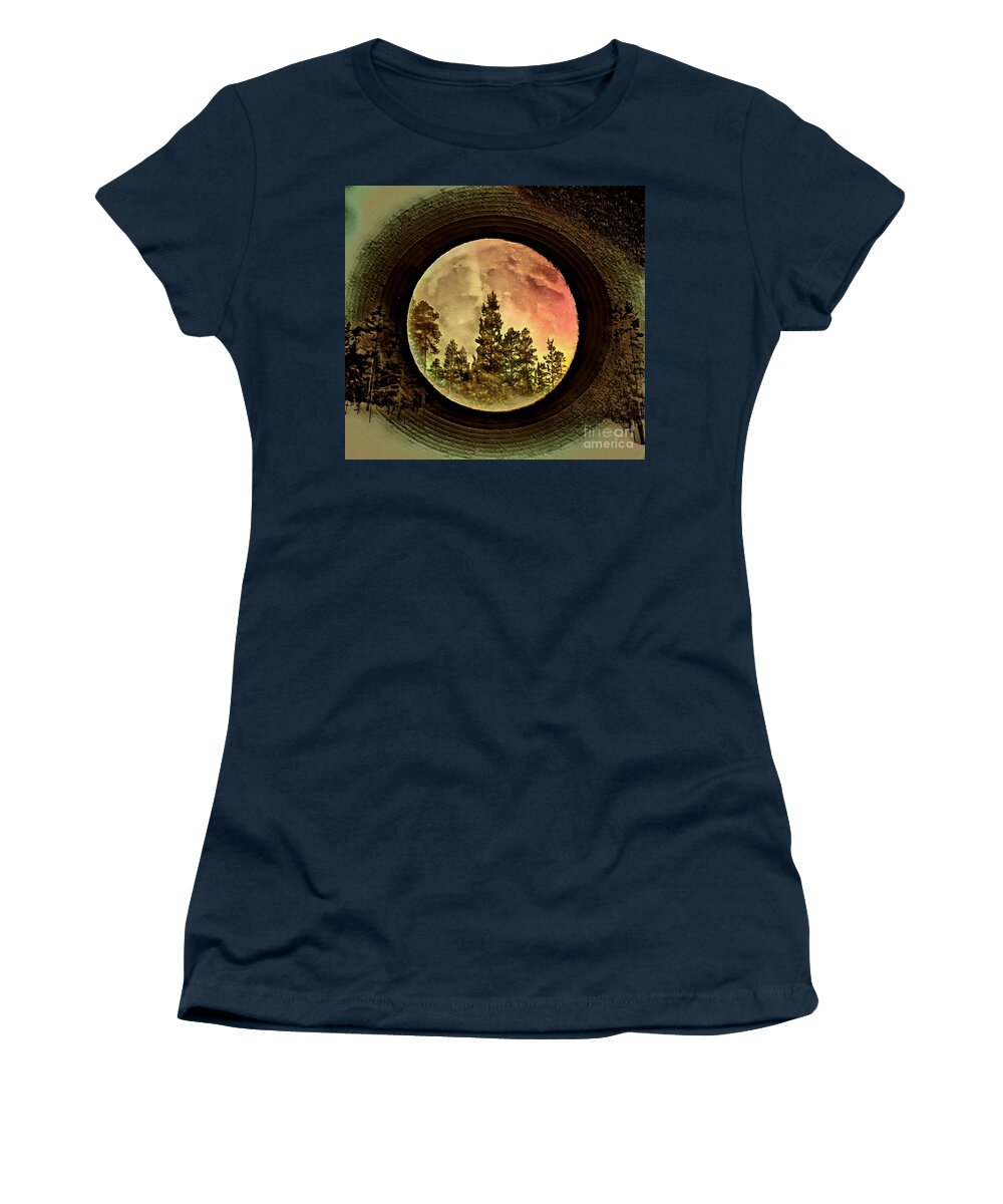 Moon Women's T-Shirt featuring the photograph Moon and Trees Fantasia by Sea Change Vibes