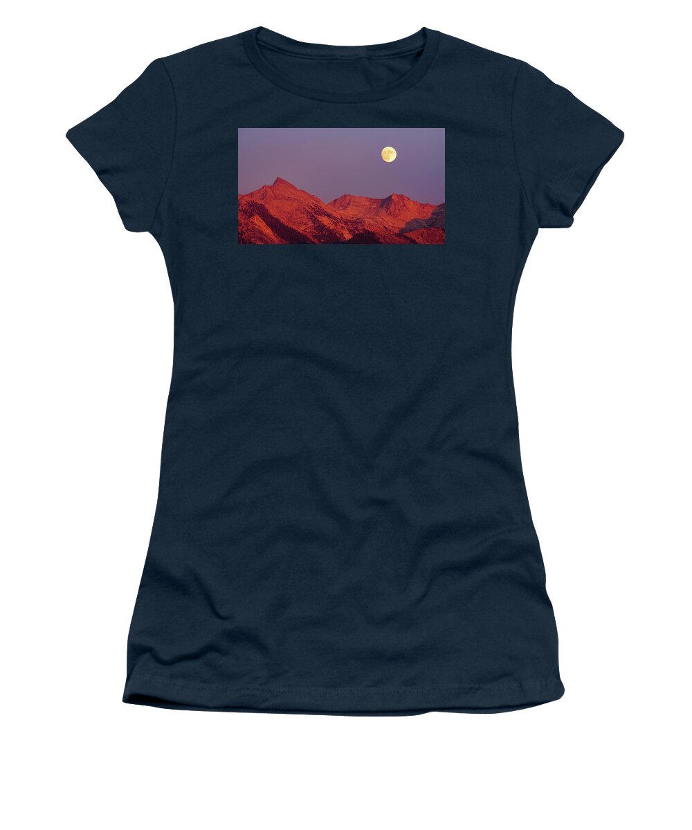 Moon Women's T-Shirt featuring the photograph Moon Over Alpenglow by Brett Harvey