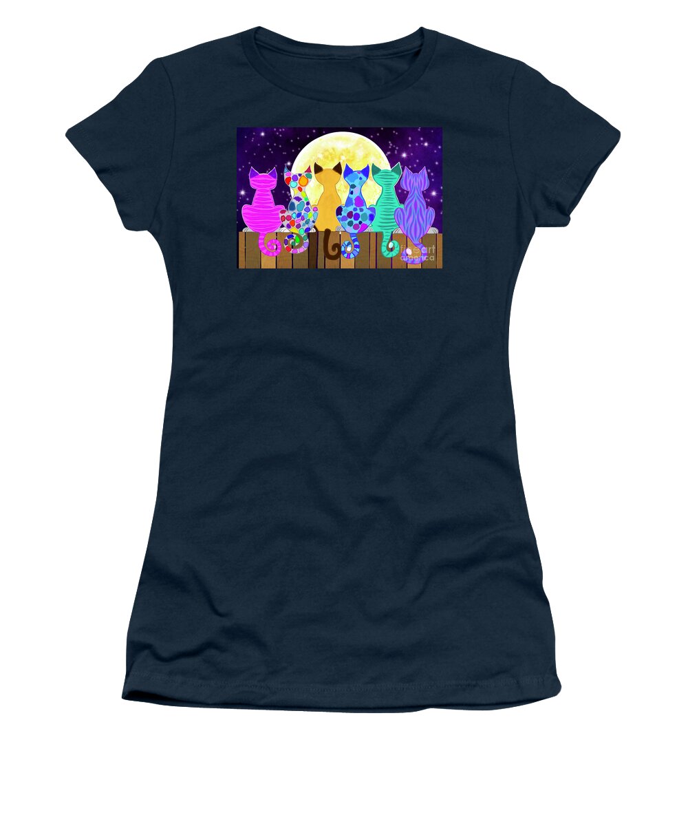 Colorful Cats Women's T-Shirt featuring the painting Moon Shadow Meow by Nick Gustafson