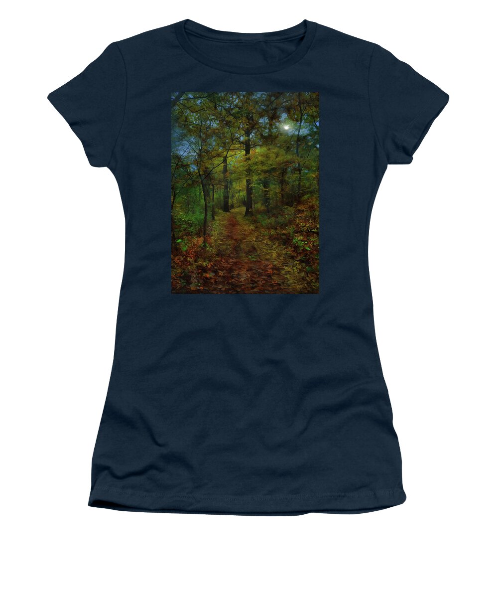 Landscape Women's T-Shirt featuring the photograph Moonlight Through The Trees by Cedric Hampton