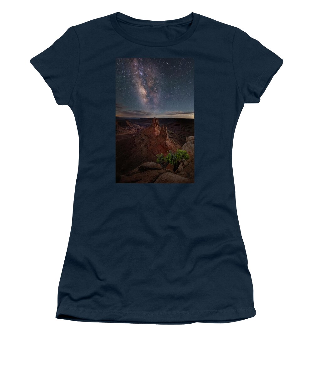 Moon Women's T-Shirt featuring the photograph Moonlit Milky Way Landscape by Michael Ash