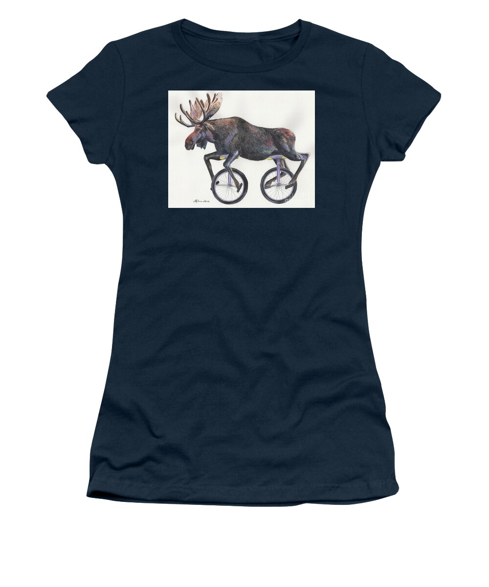 Moose Women's T-Shirt featuring the painting Moose Cycle by LeAnne Sowa