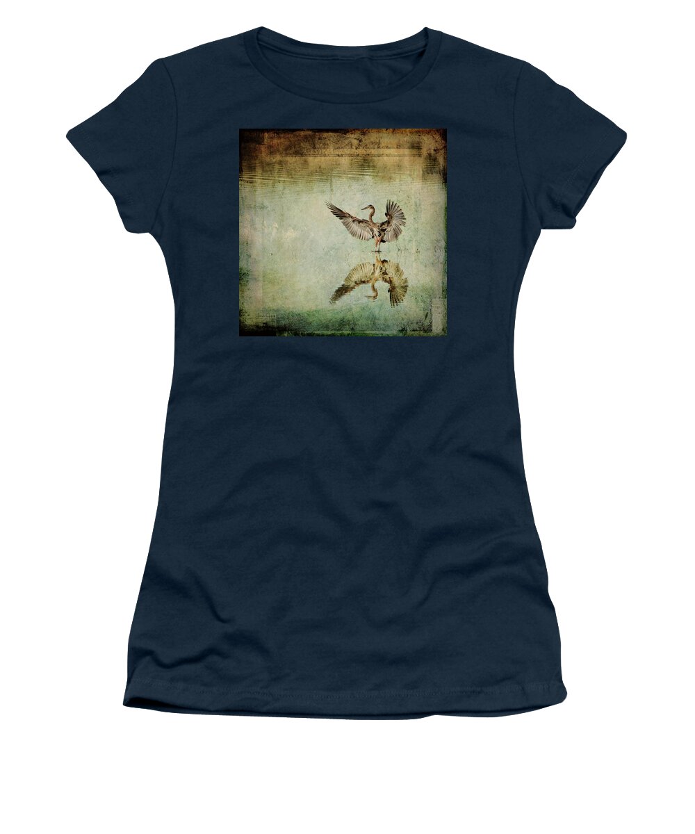 Crane Women's T-Shirt featuring the digital art Morning Arrival by Linda Lee Hall