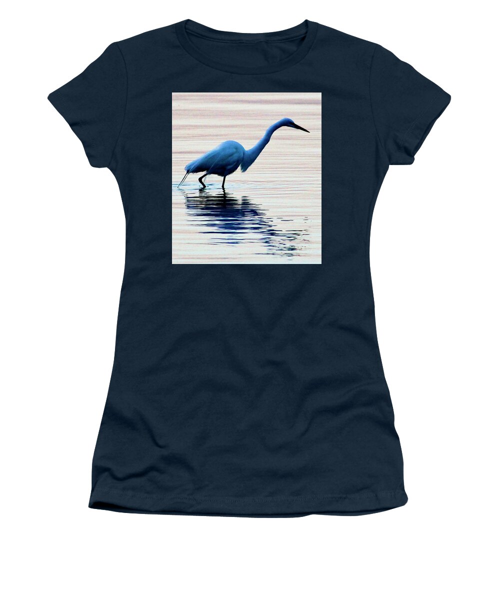 Red Women's T-Shirt featuring the photograph Morning Egret Photograph by Kimberly Walker