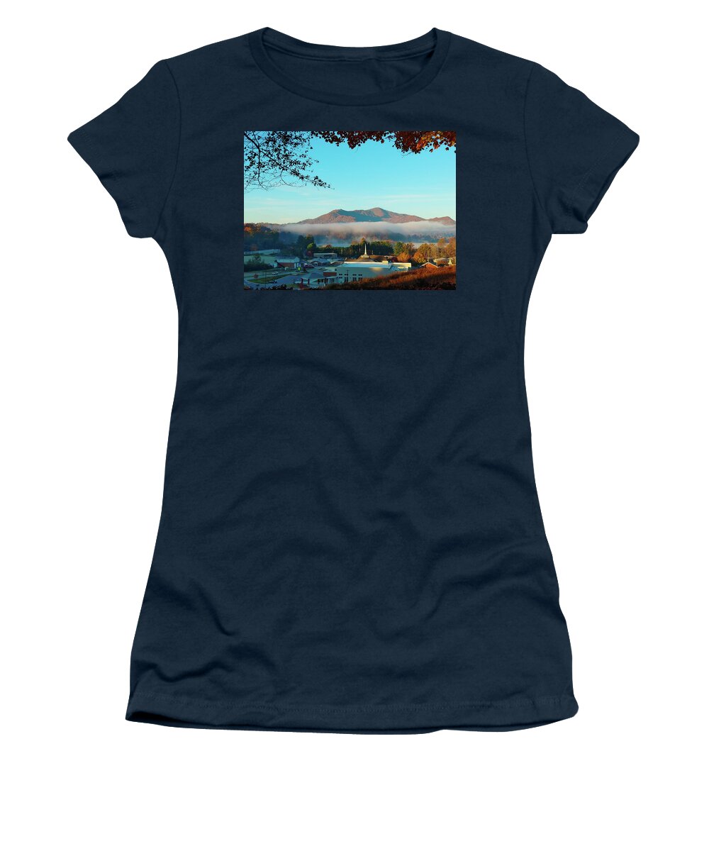 Lake Junaluska Women's T-Shirt featuring the photograph Morning Fog Rising by Chuck Brown
